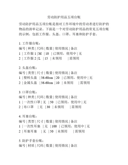劳动防护用品五项台账