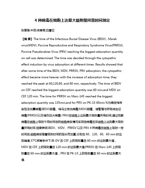 4种病毒在细胞上达最大吸附量所需时间测定