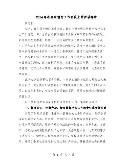 2024年在全市消防工作会议上的讲话样本（3篇）