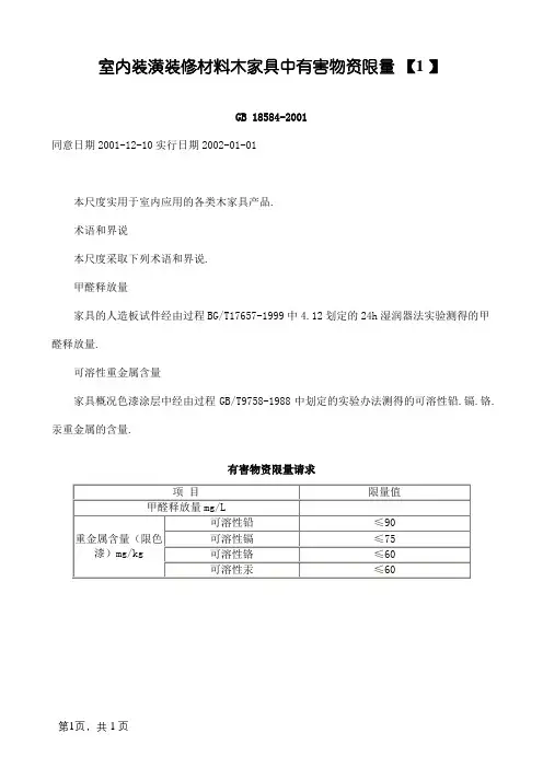 室内装饰装修材料—木家具中有害物质限量GB18584-