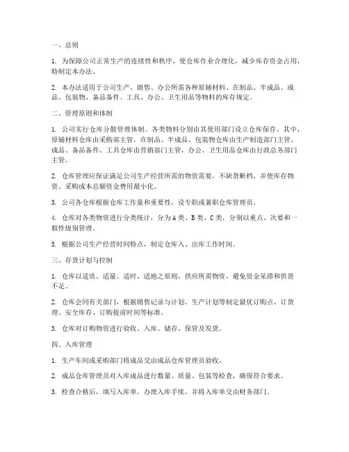 成品仓库管理制度流程