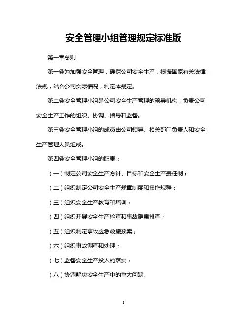 安全管理小组管理规定标准版