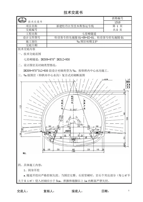 03-Va级围岩初期支护技术交底(仰拱内中心水沟