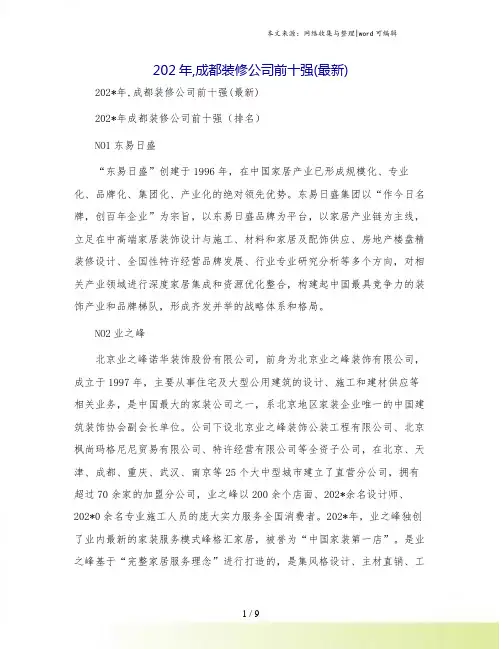 202年,成都装修公司前十强(最新)