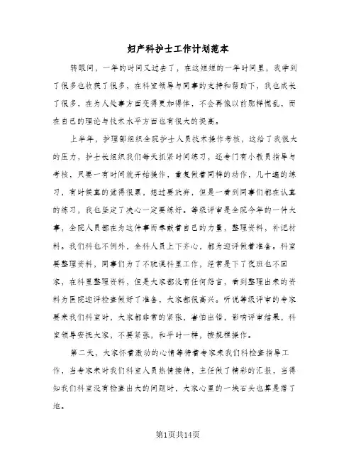 妇产科护士工作计划范本（五篇）