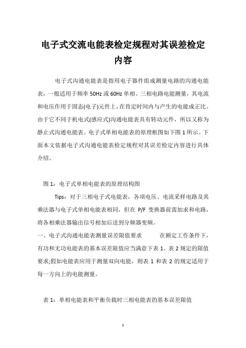 电子式交流电能表检定规程对其误差检定内容 
