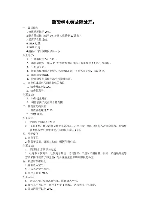 硫酸铜电镀故障处理