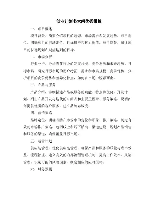 创业计划书大纲优秀模板
