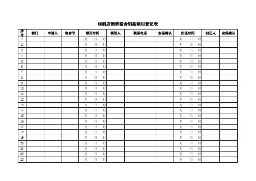 倒班宿舍钥匙领用登记表