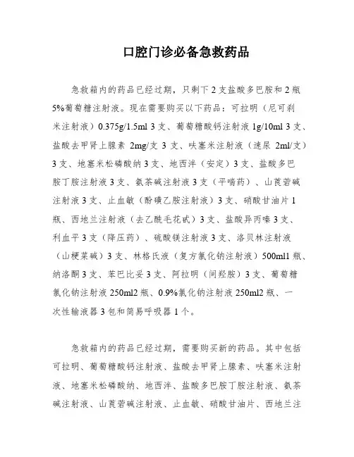 口腔门诊必备急救药品