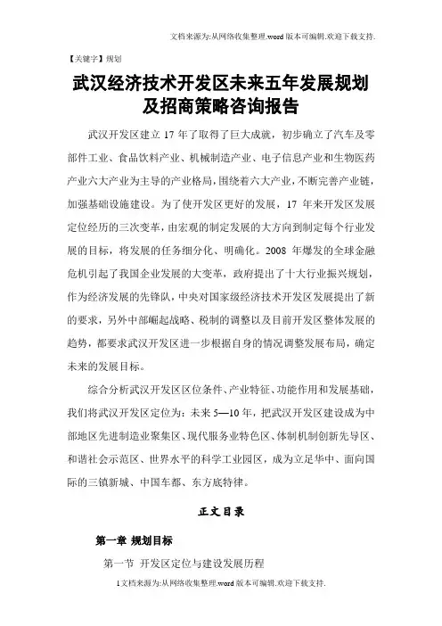 【规划】武汉经济技术开发区未来五年发展规划及招商策略咨询报告
