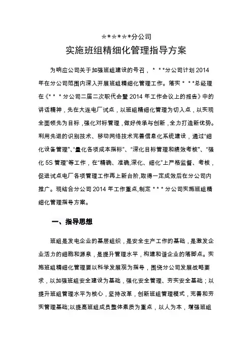 分公司班组精细化管理实施方案