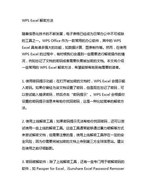 wps excel解密方法