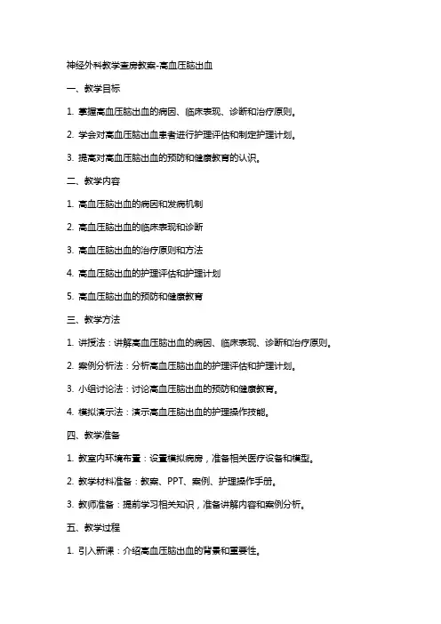 神经外科教学查房教案高血压脑出血