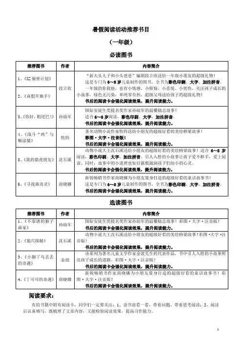 暑假阅读活动推荐书目(全)