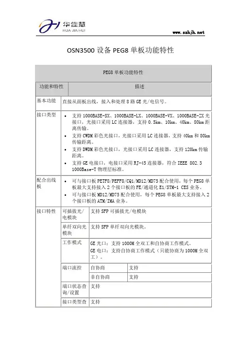 OSN3500设备PEG8单板功能特性