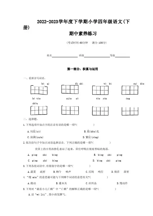 期中素养练习(试题)部编版语文四年级下册