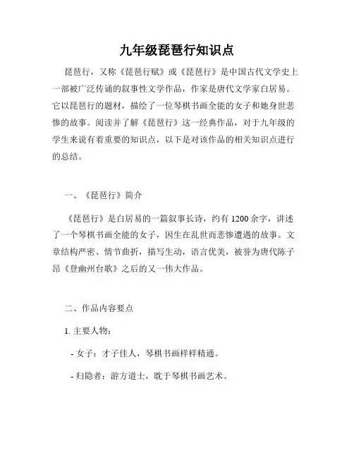 九年级琵琶行知识点