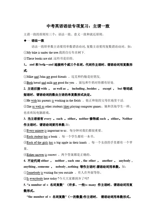 中考英语语法专项复习：主谓一致