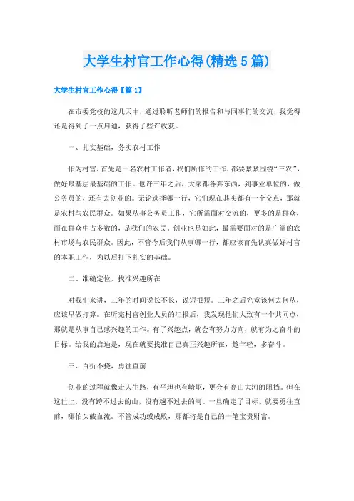 大学生村官工作心得(精选5篇)