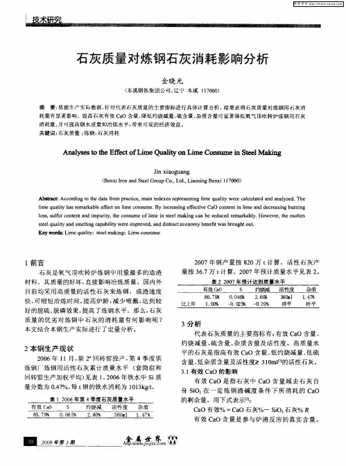 石灰质量对炼钢石灰消耗影响分析