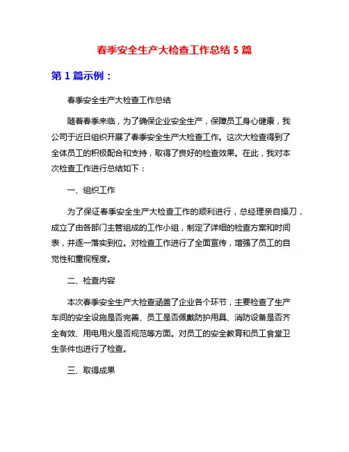 春季安全生产大检查工作总结5篇