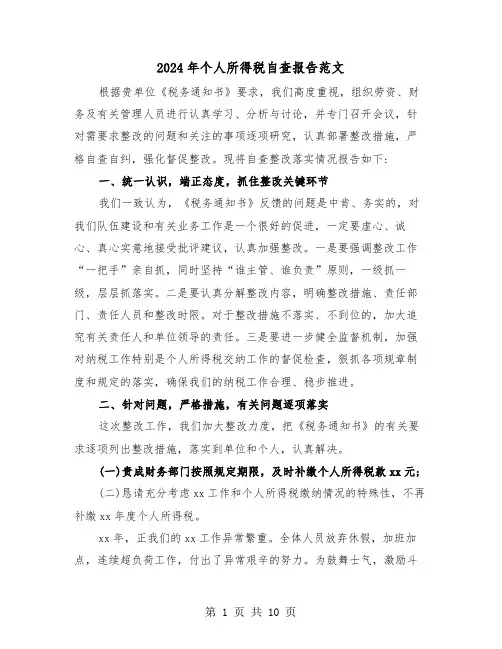 2024年个人所得税自查报告范文（3篇）