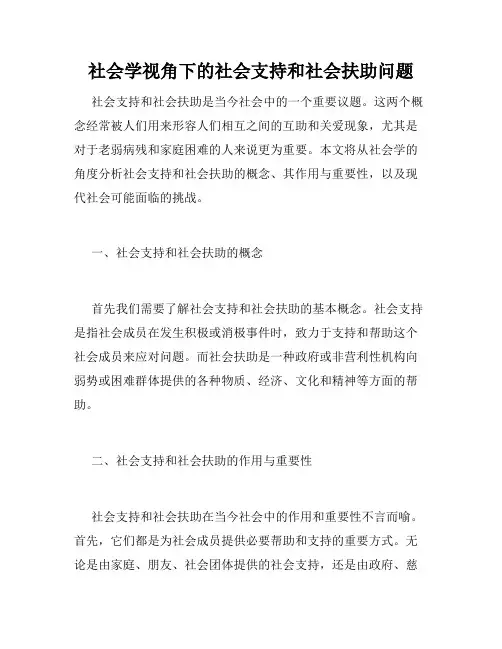 社会学视角下的社会支持和社会扶助问题