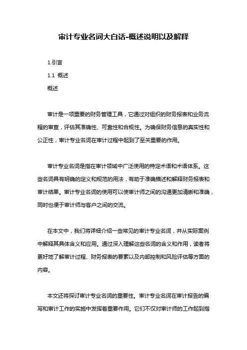 审计专业名词大白话-概念解析以及定义