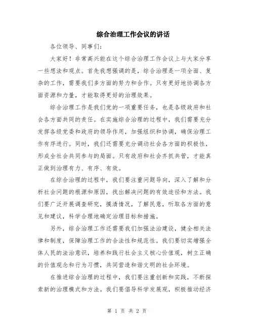 综合治理工作会议的讲话