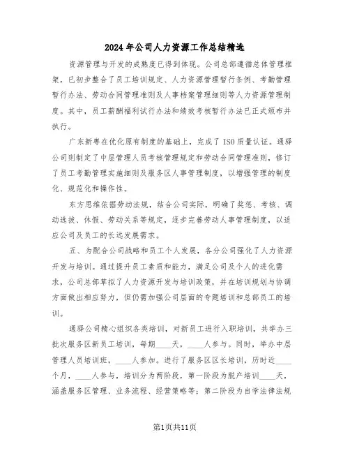 2024年公司人力资源工作总结精选（六篇）