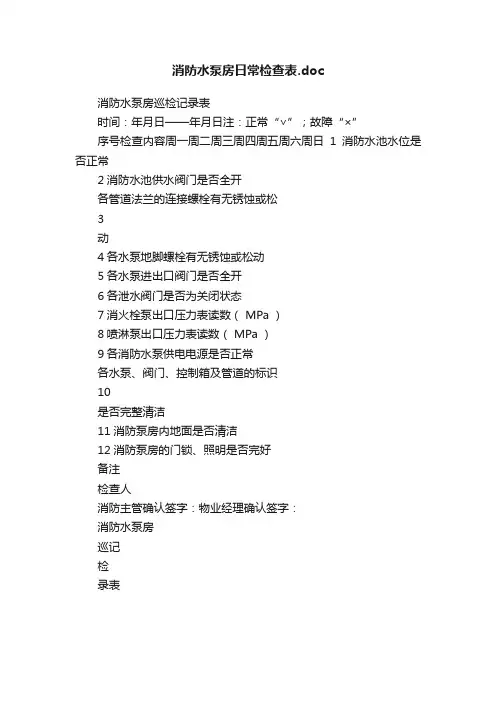 消防水泵房日常检查表.doc