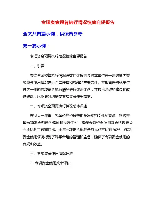 专项资金预算执行情况绩效自评报告