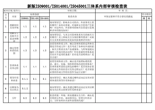 新版ISO9001-ISO14001-ISO45001三体系内部审核检查表