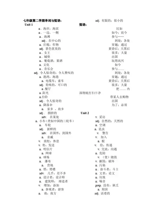 (完整版)广州牛津版英语七年级下册单词与短语默写版