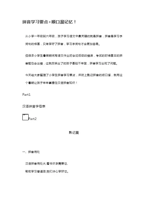 拼音学习要点+顺口溜记忆