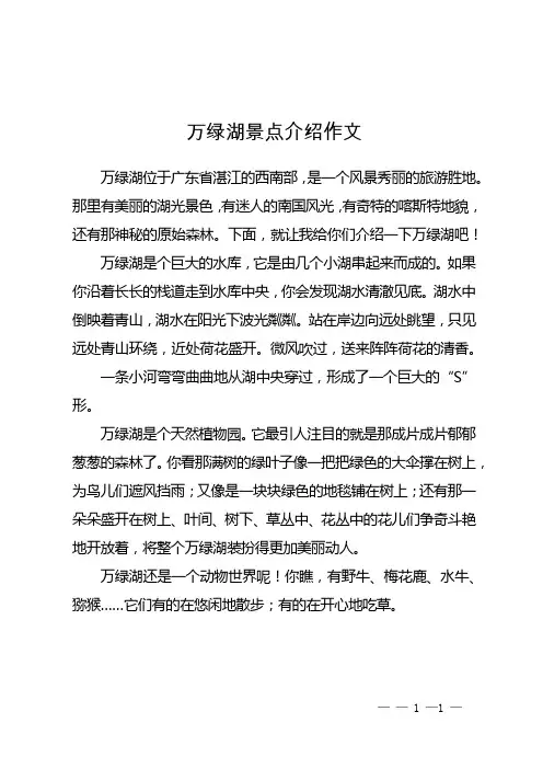 万绿湖景点介绍作文