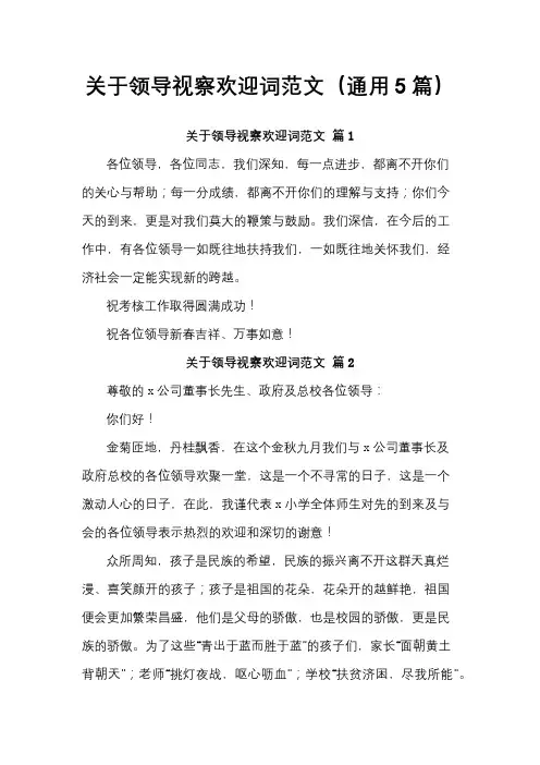关于领导视察欢迎词范文