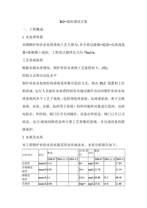 多介质过滤器+超滤+反渗透装置+除碳器+混床调试方案