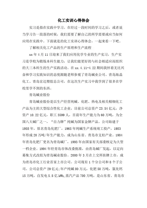化工实训心得体会