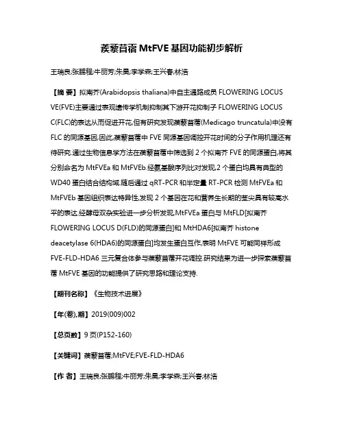 蒺藜苜蓿MtFVE基因功能初步解析