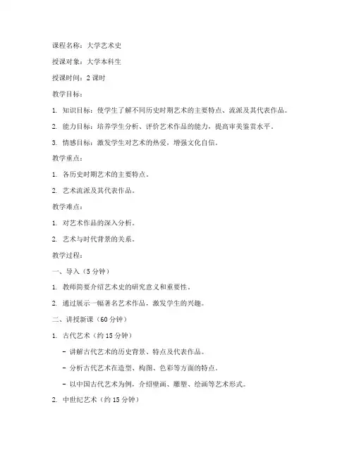 大学艺术史试讲教案模板