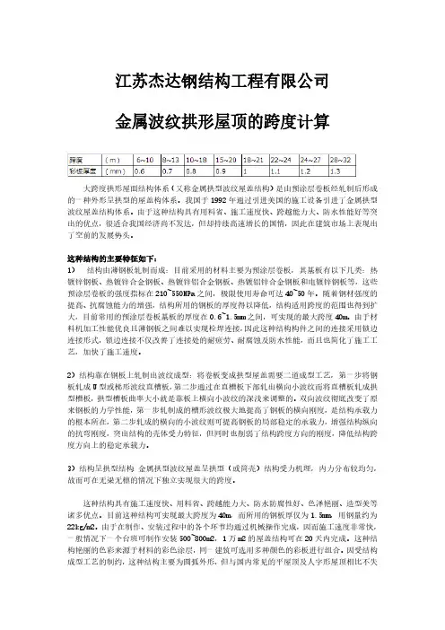 金属波纹拱形屋顶的跨度计算