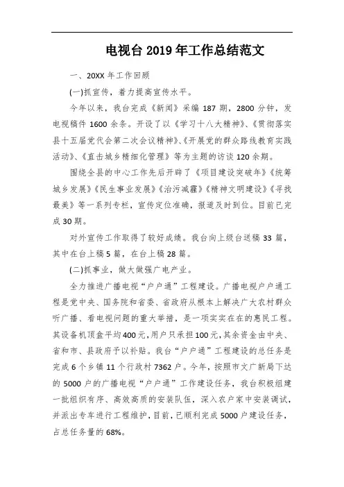 电视台2019年工作总结范文