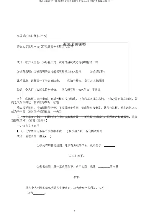 考前冲刺高三二轮高考语文高效循环天天练(30份打包)人教课标版20