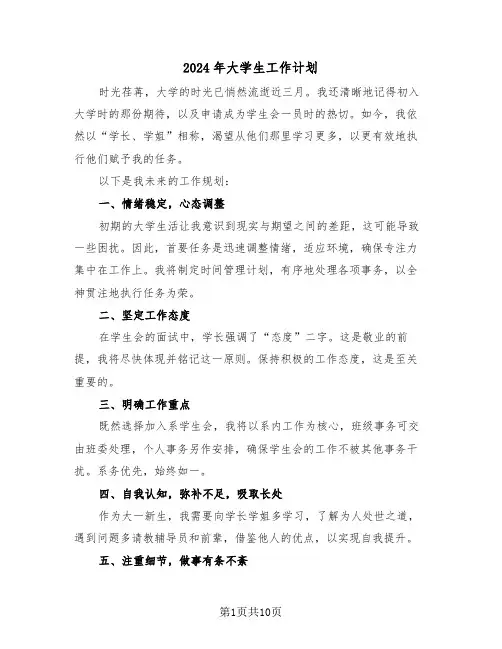 2024年大学生工作计划（6篇）