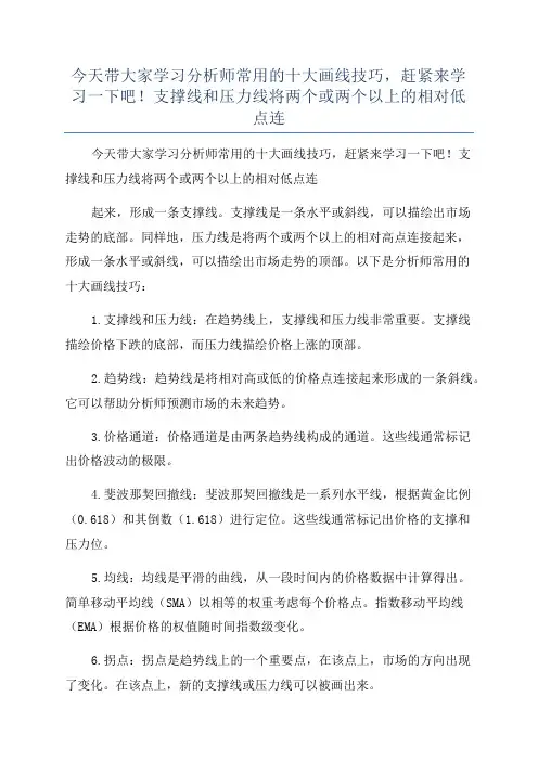 今天带大家学习分析师常用的十大画线技巧,赶紧来学习一下吧!支撑线和压力线将两个或两个以上的相对低点连