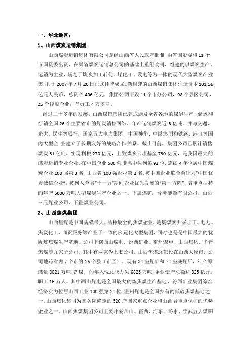 中国各大中型煤炭集团简介