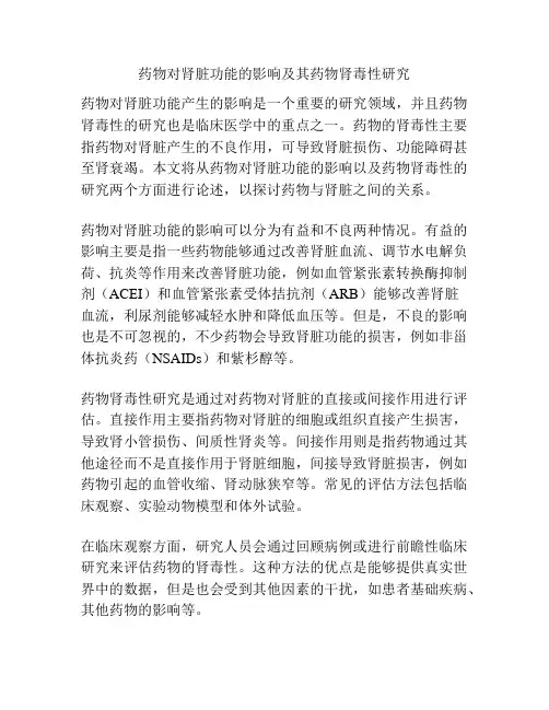 药物对肾脏功能的影响及其药物肾毒性研究
