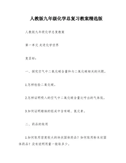 人教版九年级化学总复习教案精选版